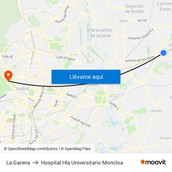 La Garena to Hospital Hla Universitario Moncloa map