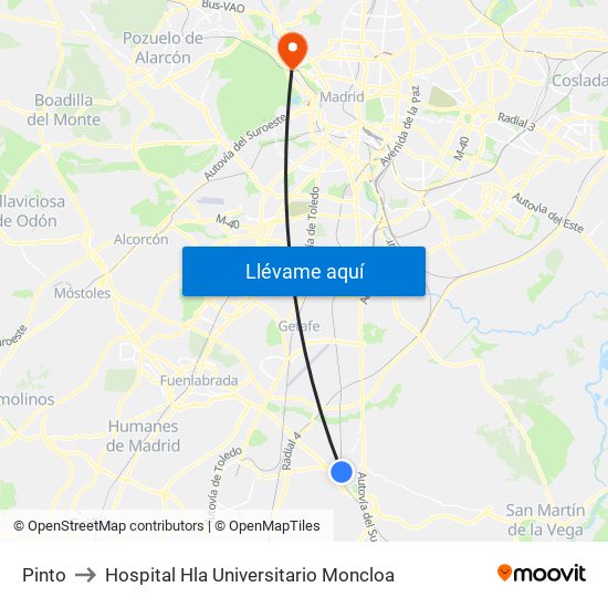 Pinto to Hospital Hla Universitario Moncloa map