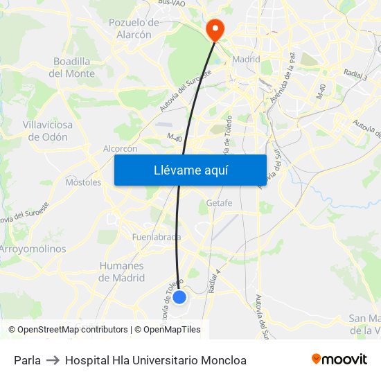 Parla to Hospital Hla Universitario Moncloa map