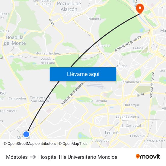 Móstoles to Hospital Hla Universitario Moncloa map