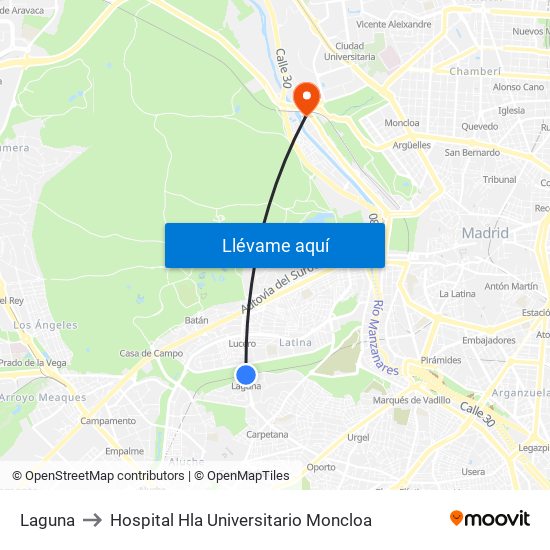 Laguna to Hospital Hla Universitario Moncloa map