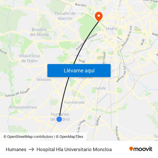 Humanes to Hospital Hla Universitario Moncloa map