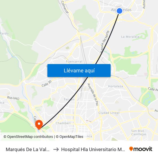 Marqués De La Valdavia to Hospital Hla Universitario Moncloa map