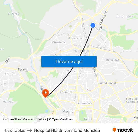 Las Tablas to Hospital Hla Universitario Moncloa map