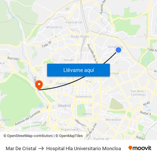 Mar De Cristal to Hospital Hla Universitario Moncloa map