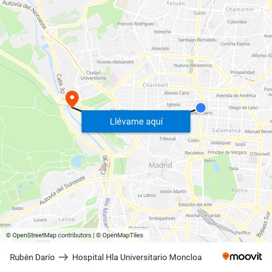 Rubén Darío to Hospital Hla Universitario Moncloa map