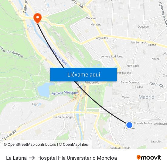 La Latina to Hospital Hla Universitario Moncloa map
