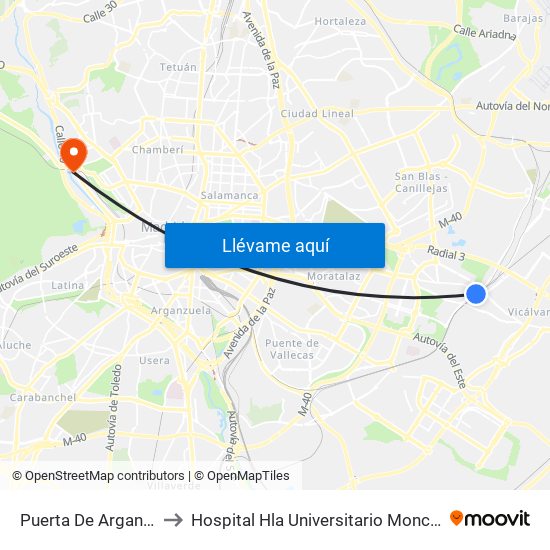 Puerta De Arganda to Hospital Hla Universitario Moncloa map