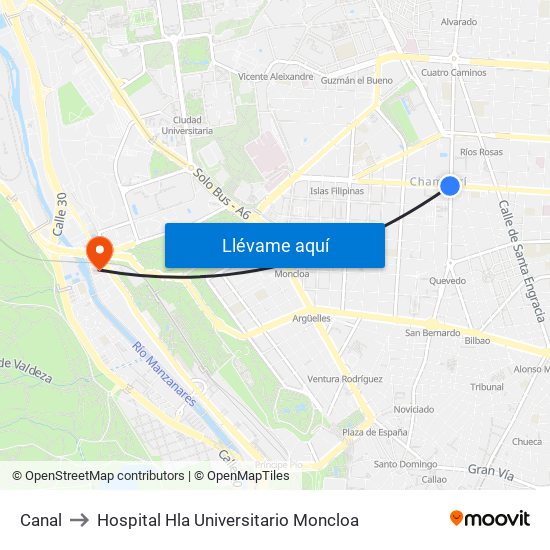 Canal to Hospital Hla Universitario Moncloa map