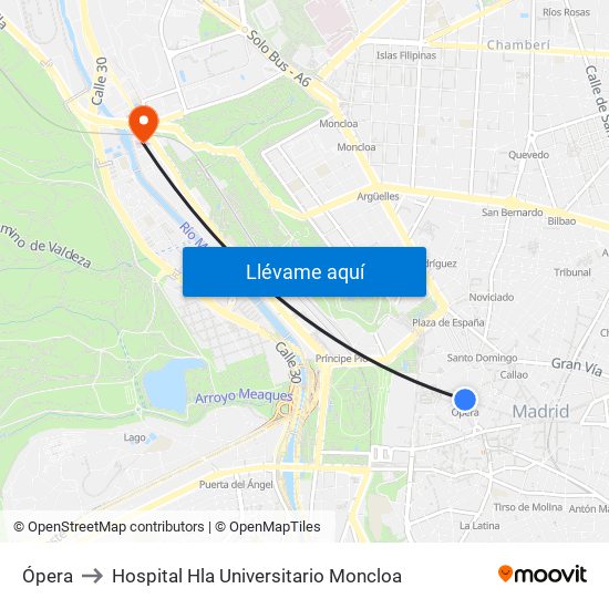 Ópera to Hospital Hla Universitario Moncloa map