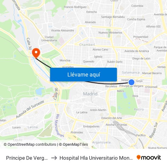 Príncipe De Vergara to Hospital Hla Universitario Moncloa map