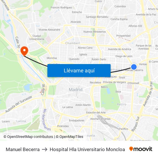 Manuel Becerra to Hospital Hla Universitario Moncloa map