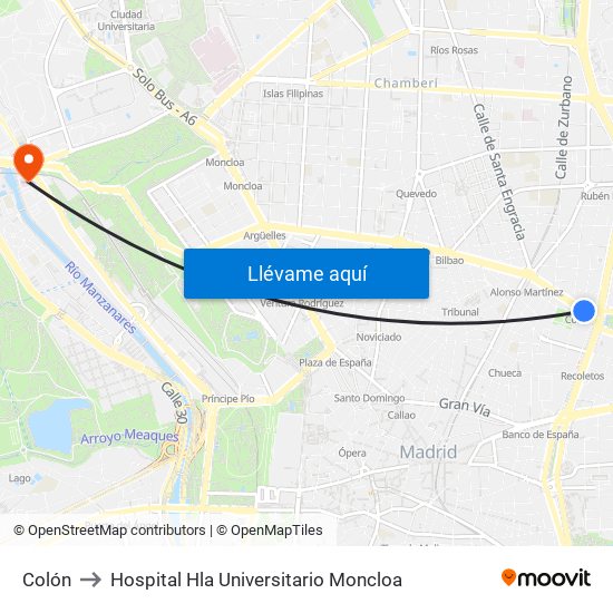 Colón to Hospital Hla Universitario Moncloa map