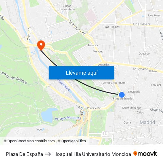 Plaza De España to Hospital Hla Universitario Moncloa map