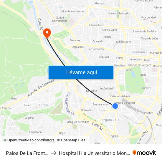 Palos De La Frontera to Hospital Hla Universitario Moncloa map
