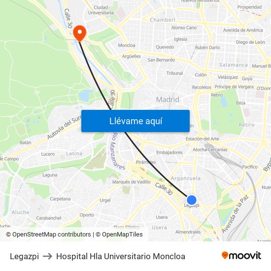 Legazpi to Hospital Hla Universitario Moncloa map