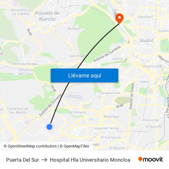 Puerta Del Sur to Hospital Hla Universitario Moncloa map