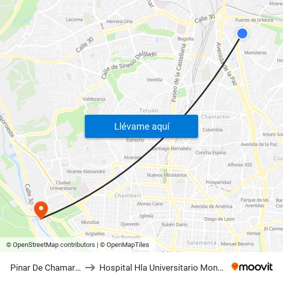 Pinar De Chamartín to Hospital Hla Universitario Moncloa map