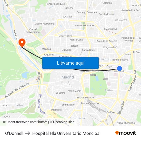 O'Donnell to Hospital Hla Universitario Moncloa map