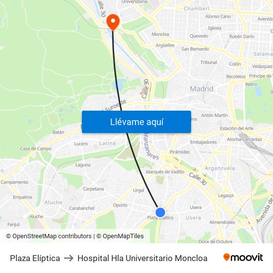 Plaza Elíptica to Hospital Hla Universitario Moncloa map