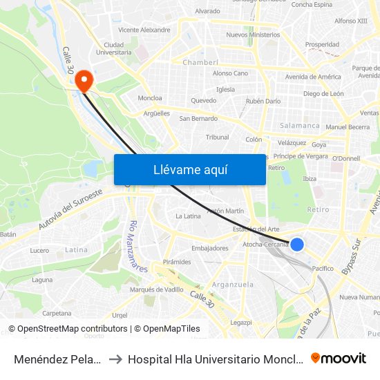 Menéndez Pelayo to Hospital Hla Universitario Moncloa map