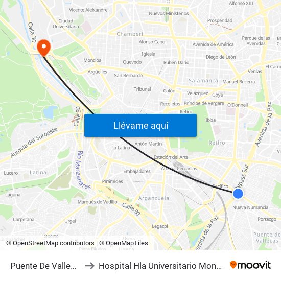 Puente De Vallecas to Hospital Hla Universitario Moncloa map