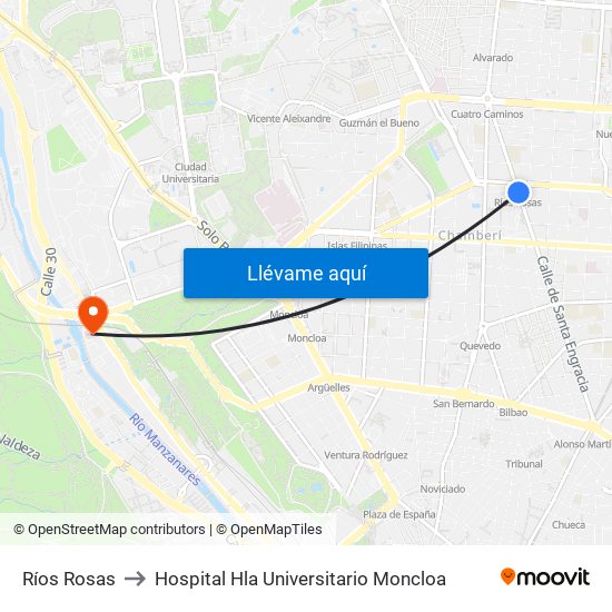 Ríos Rosas to Hospital Hla Universitario Moncloa map