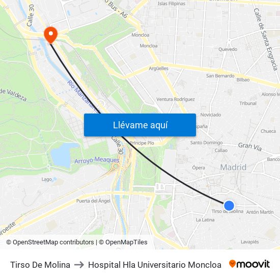 Tirso De Molina to Hospital Hla Universitario Moncloa map