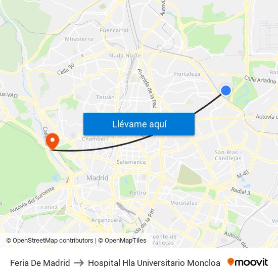 Feria De Madrid to Hospital Hla Universitario Moncloa map