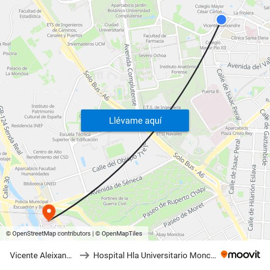 Vicente Aleixandre to Hospital Hla Universitario Moncloa map