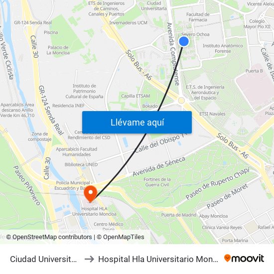 Ciudad Universitaria to Hospital Hla Universitario Moncloa map