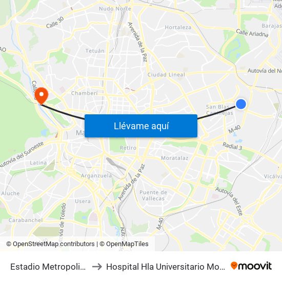 Estadio Metropolitano to Hospital Hla Universitario Moncloa map