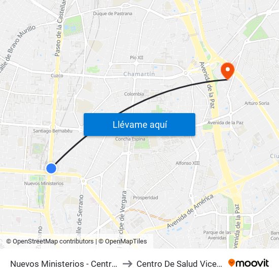 Nuevos Ministerios - Centro Comercial to Centro De Salud Vicente Muzas map