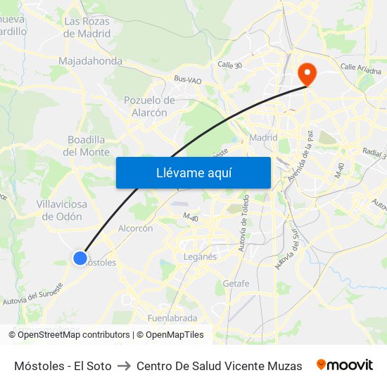 Móstoles - El Soto to Centro De Salud Vicente Muzas map