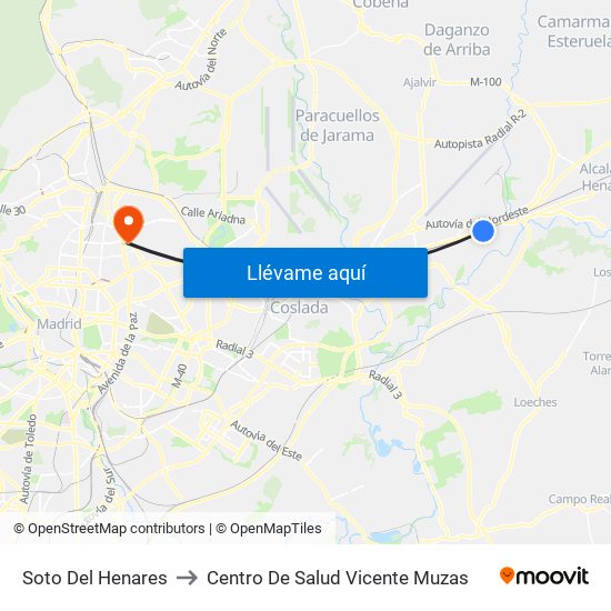 Soto Del Henares to Centro De Salud Vicente Muzas map