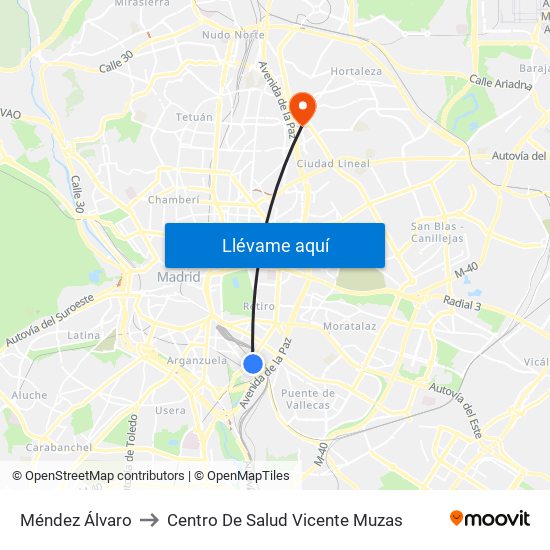 Méndez Álvaro to Centro De Salud Vicente Muzas map