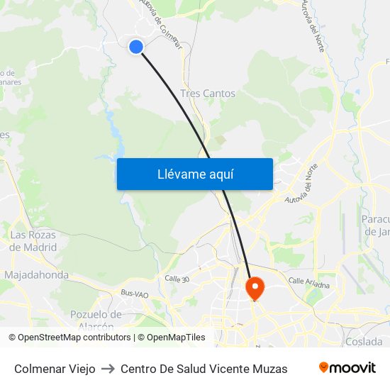 Colmenar Viejo to Centro De Salud Vicente Muzas map