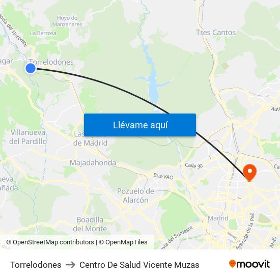 Torrelodones to Centro De Salud Vicente Muzas map