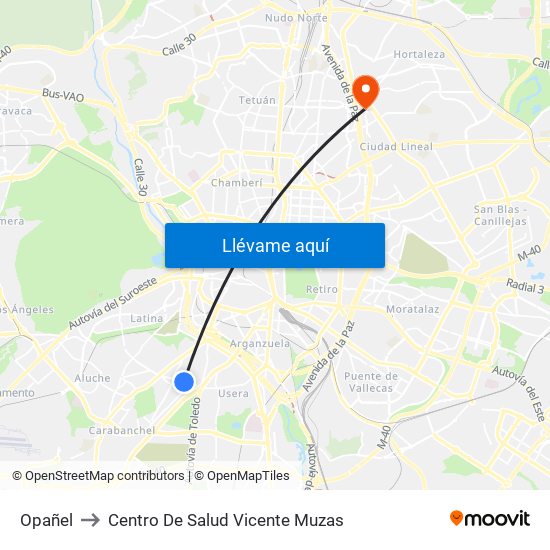 Opañel to Centro De Salud Vicente Muzas map