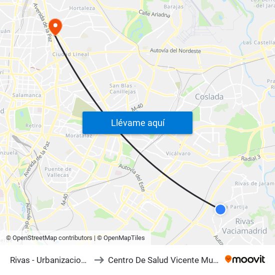 Rivas - Urbanizaciones to Centro De Salud Vicente Muzas map