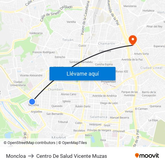 Moncloa to Centro De Salud Vicente Muzas map