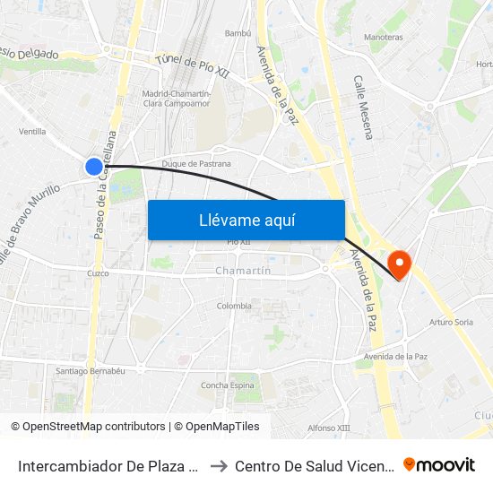 Intercambiador De Plaza De Castilla to Centro De Salud Vicente Muzas map