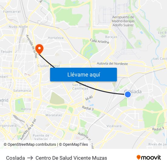 Coslada to Centro De Salud Vicente Muzas map