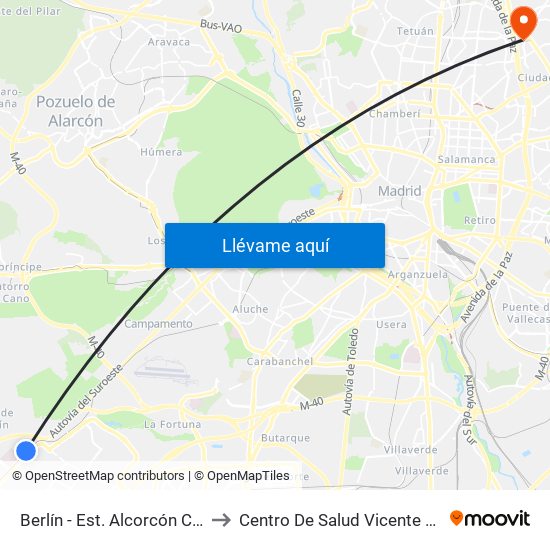 Berlín - Est. Alcorcón Central to Centro De Salud Vicente Muzas map