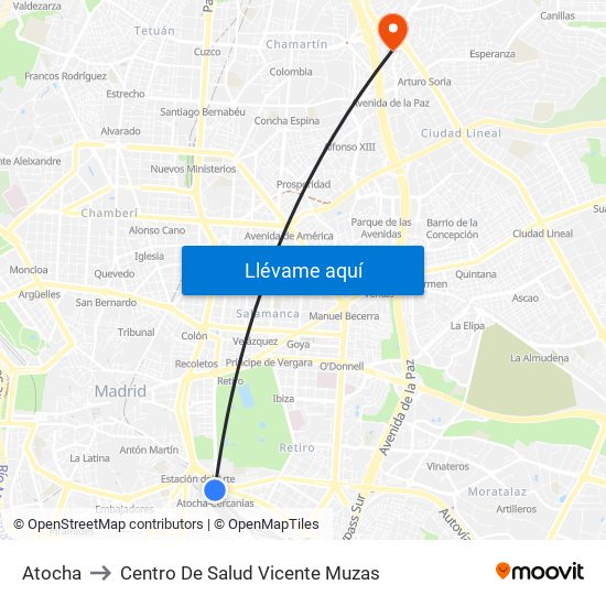 Atocha to Centro De Salud Vicente Muzas map