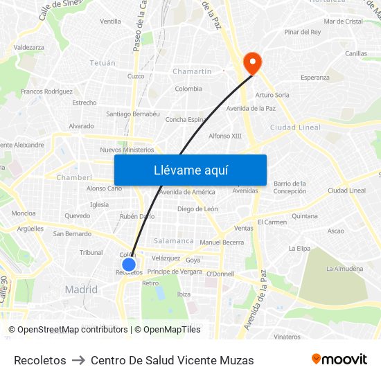 Recoletos to Centro De Salud Vicente Muzas map
