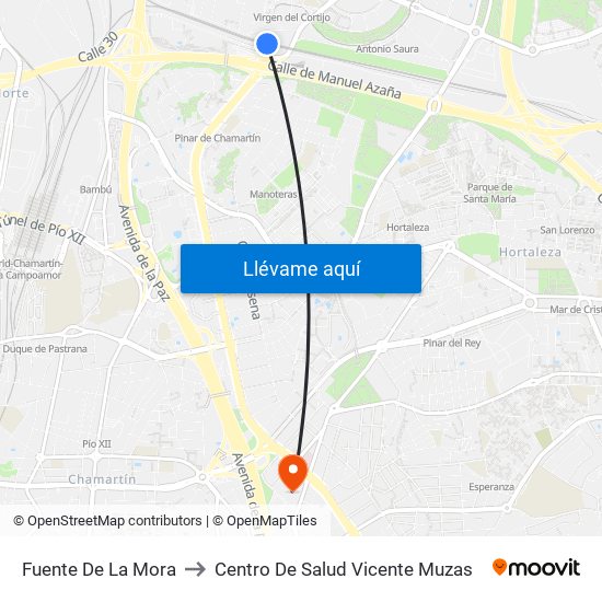 Fuente De La Mora to Centro De Salud Vicente Muzas map