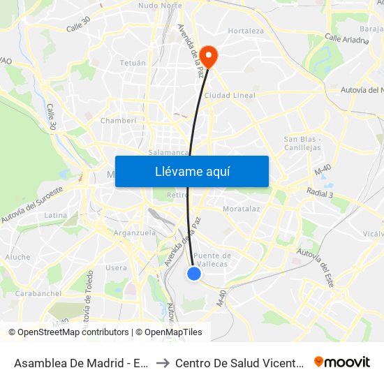 Asamblea De Madrid - Entrevías to Centro De Salud Vicente Muzas map