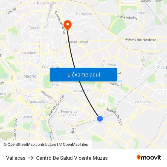 Vallecas to Centro De Salud Vicente Muzas map