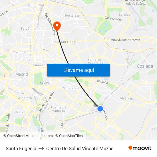 Santa Eugenia to Centro De Salud Vicente Muzas map